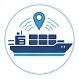 A cargo ship with a location pin above it and GPS/radar signal waves.